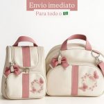 Bolsa Maternidade Luxo kit Bordado 2 Peças Menino / Menina BORBOLETAS 3D / SAFARI Mamãe e bebê