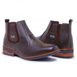 Bota Botina Masculina Texas Texana Country bordada em Couro legitimo solado Costurado