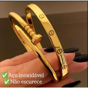 Conjunto 2 Braceletes Aço inoxidável Dourado Prata Acessórios Femininos Virginiaa Moda Kit Pulseira
