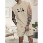 Conjunto Regata Machão L A Los Angeles Camiseta Camisa Masculina Bermuda Moletom com Bolso Algodão Esporte Casual
