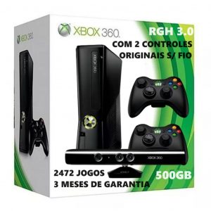 Console Xbox 360 Destravado RGH 3.0 Exploit 500GB 2472 Jogos Slim Super Slim ou FAT Controle Kinect