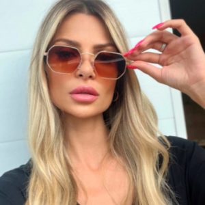 Óculos de Sol da Moda Hexagonal Feminino/Masculino com Proteção UV400 Polarizado Preto Marrom