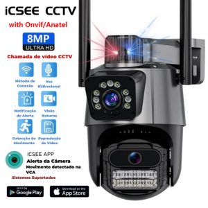 JL PROTEC 4K 8MP Câmera de Segurança 2 Lentes Com Audio e Microfone Câmera 360 Graus Wifi