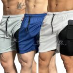 Kit com 3 Short 2 em 1 RUN Helanca para Treinos Corridas Academia Esportes Lazer