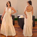 Vestido linho Feminino Casual Social Linho De Algodão com bojo alongado e elegante Roupa moda Feminina lisa Festa