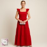 Vestido Longo Feminino Elegante com Alça Babado, Lastex – Festa, Natal, Ano Novo, Plus Size até G1