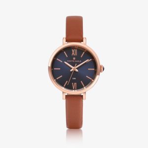 Relógio Monte Carlo Feminino em Aço Rosé e Couro Caramelo