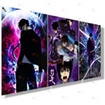 Kit 3 Quadros Decorativos Sung Jin-Woo Anime Solo Leveling Purple Excelente Qualidade