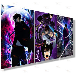 Kit 3 Quadros Decorativos Sung Jin-Woo Anime Solo Leveling Purple Excelente Qualidade